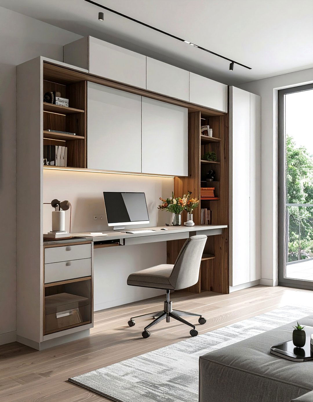 Fold Down Murphy Desk Solution - 30 Desk in Living Room Ideas for a Functional Space