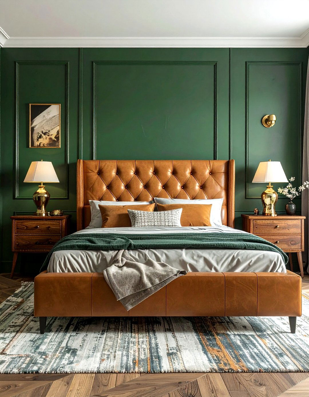 Forest Green and Tan Leather Combination - 30 Colorful Bedroom Ideas for a Vibrant Space