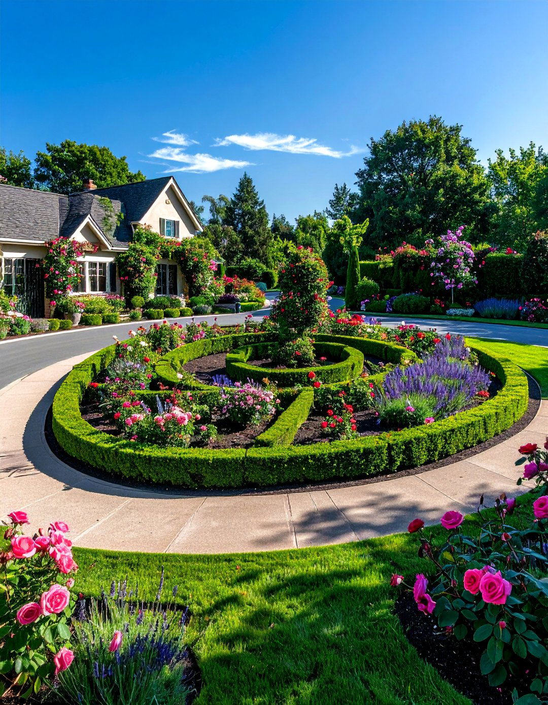 Formal Rose and Herb Garden - 30 Circular Driveway Landscaping Ideas for Your Home