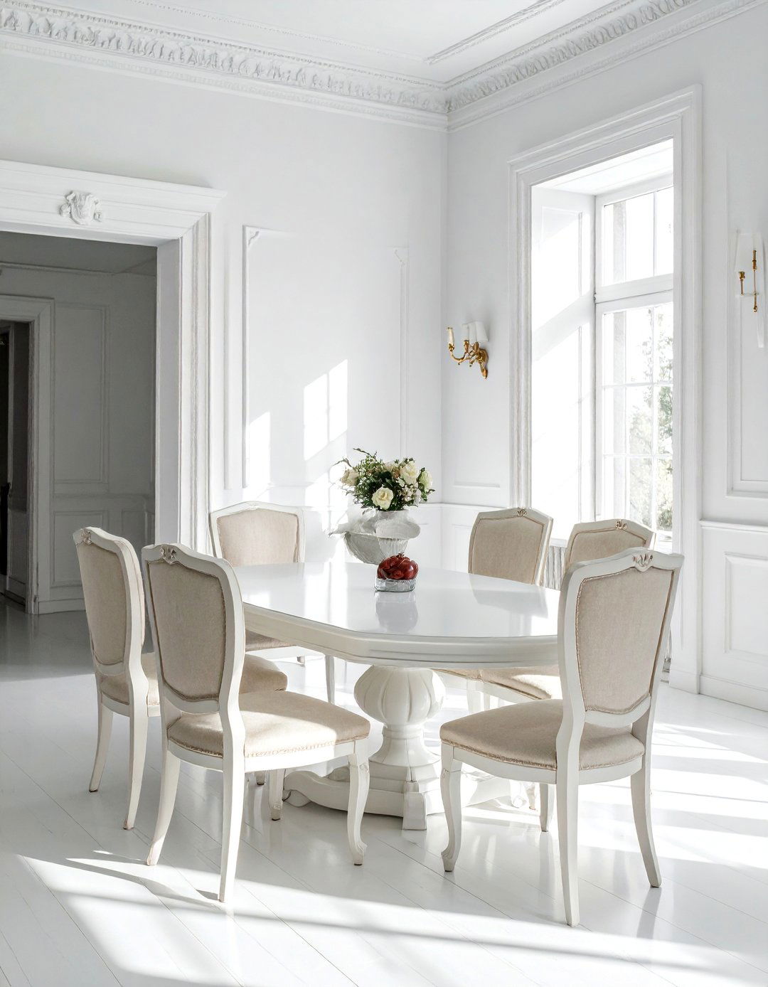 Formal White Dining Room with Wainscoting - 30 Elegant White Dining Room Ideas for a Timeless Look