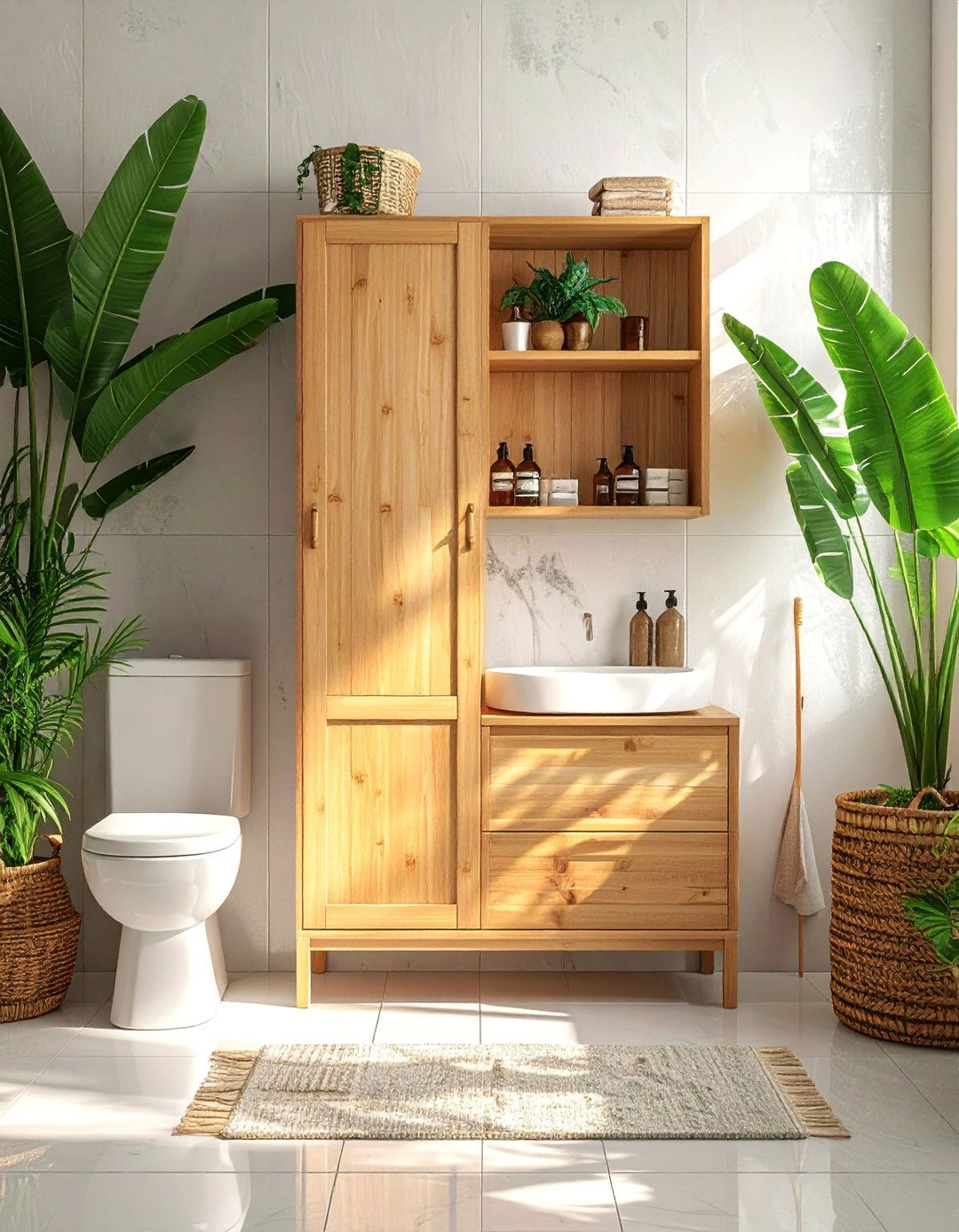Freestanding Bamboo Cabinet - 25 Over Toilet Storage Ideas to Maximize Bathroom Space