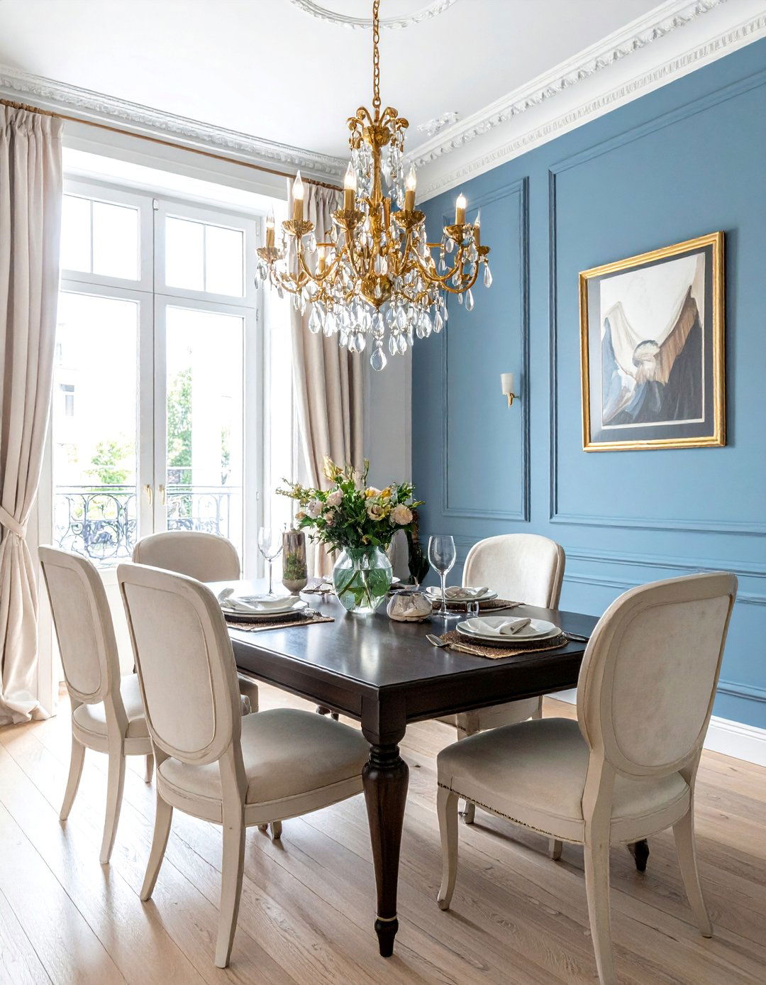 French Blue with Cream and Gold - 40 Blue Dining Room Ideas for a Serene Space