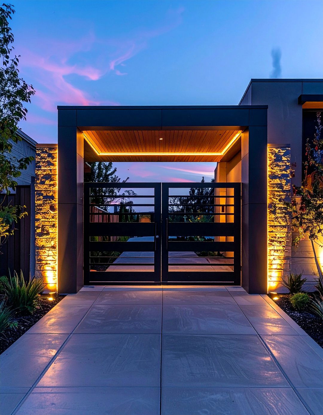 Front Door Gate with Integrated Lighting - 20 Front Door Gate Ideas to Boost Curb Appeal