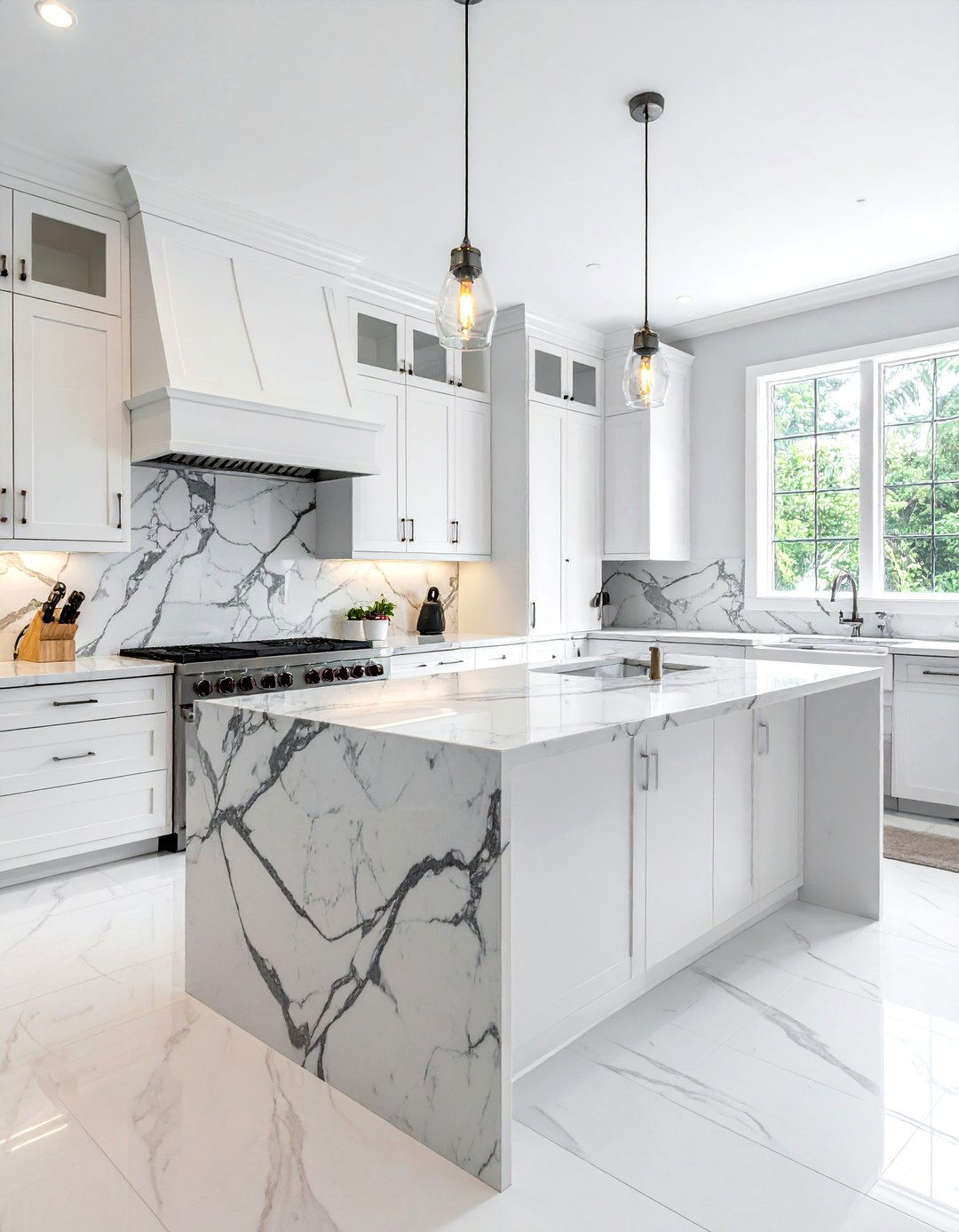 Full Height Granite Slab Backsplash - 25 Backsplash Ideas for White Cabinets and Granite