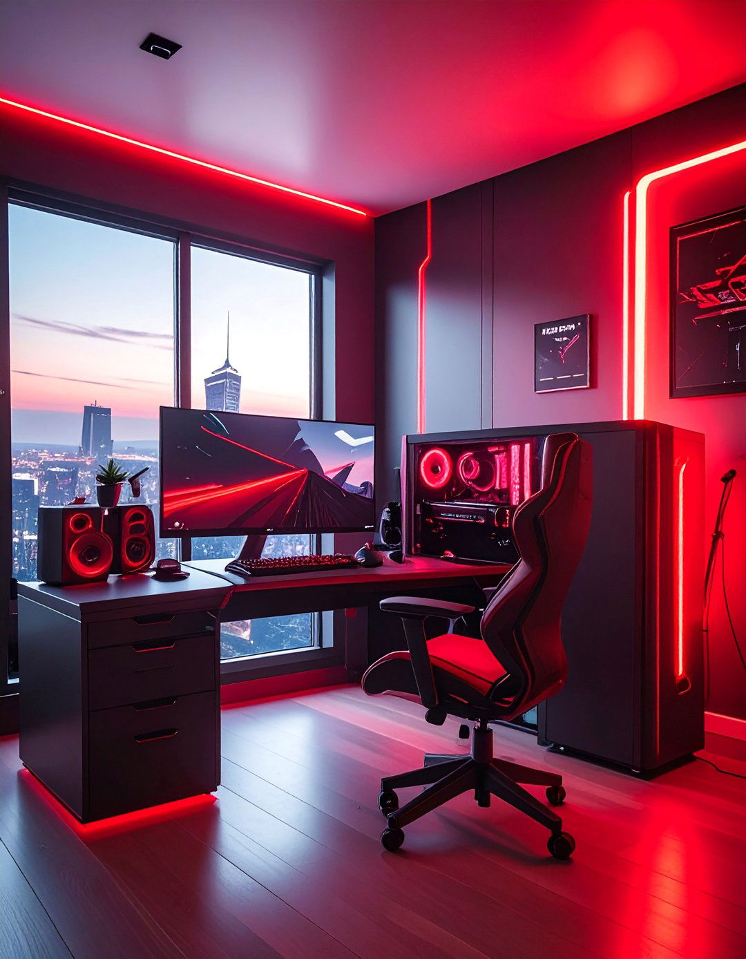 Futuristic Cyberpunk Red and Black Gaming Setup - 20 Red and Black Gaming Setup Ideas for Gamers