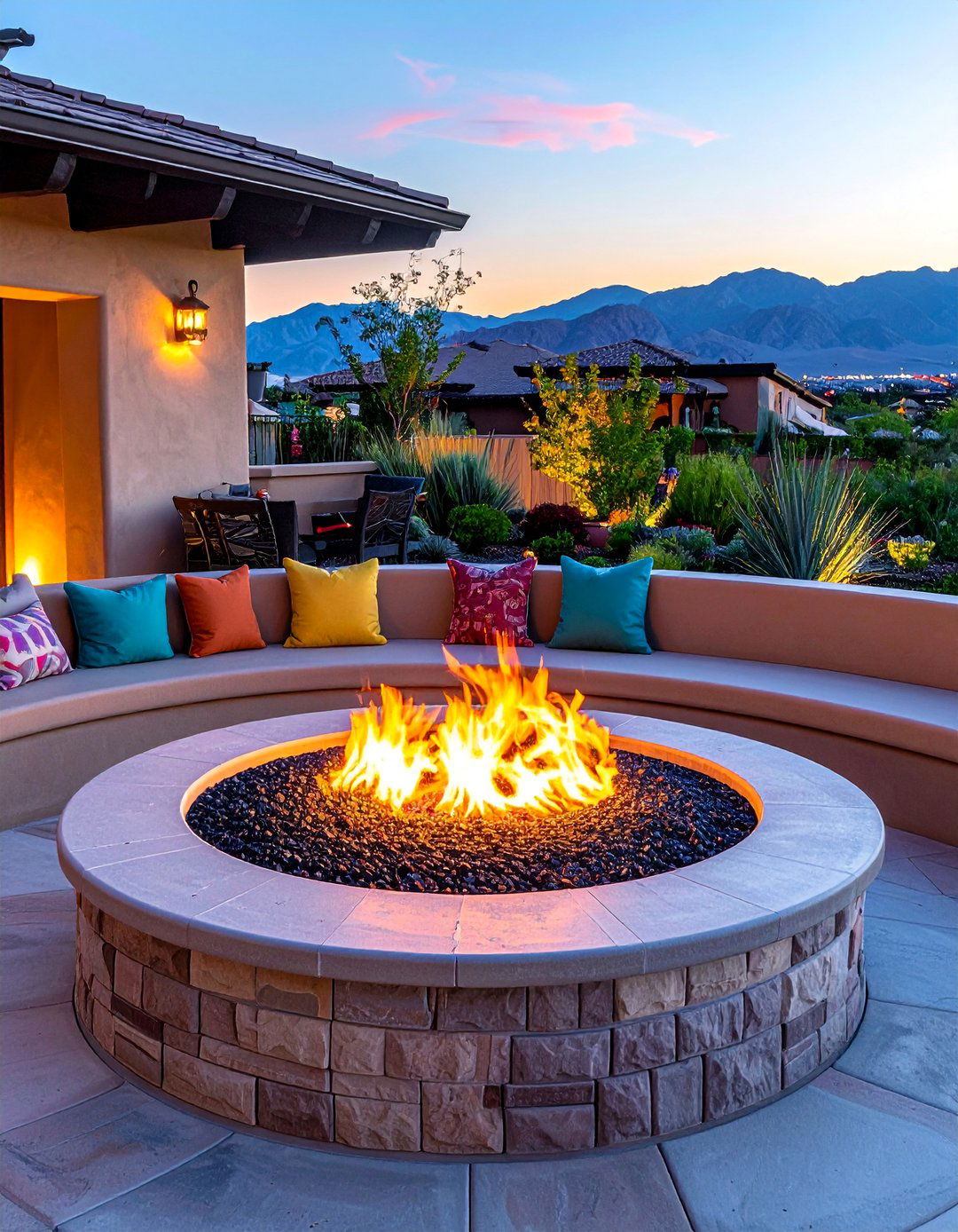 Gas Fire Pit with Integrated Seating - 30 Las Vegas Backyard Landscaping Ideas for Desert Living