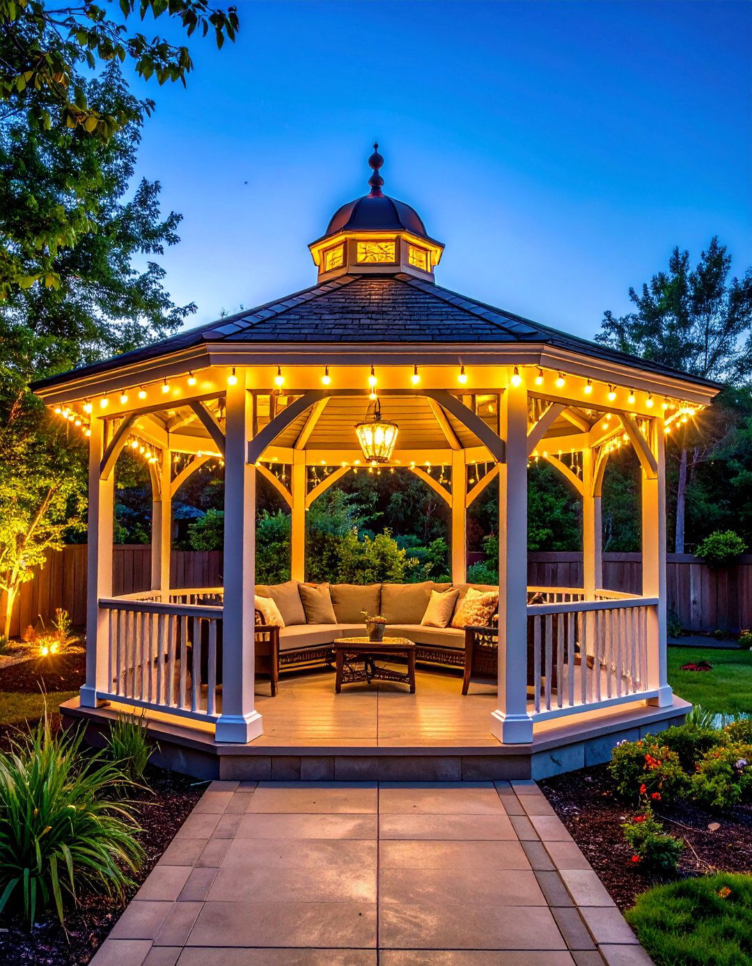 Gazebo Crown Jewel Design - 40 Patio String Light Ideas to Illuminate Your Nights