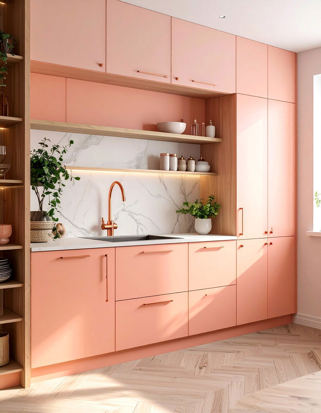 Gentle Peach Painted Kitchen Cabinets - 40 Painted Kitchen Cabinet Ideas to Refresh Your Space
