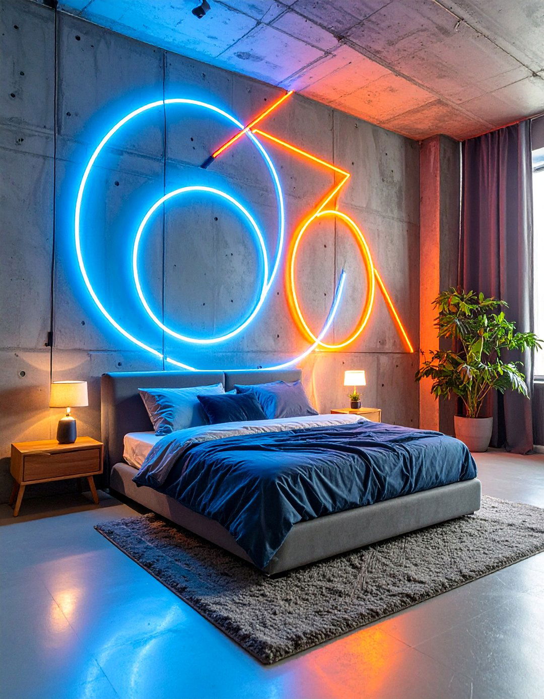 Geometric Neon Wall Art - 30 Neon Bedroom Ideas to Brighten Your Space