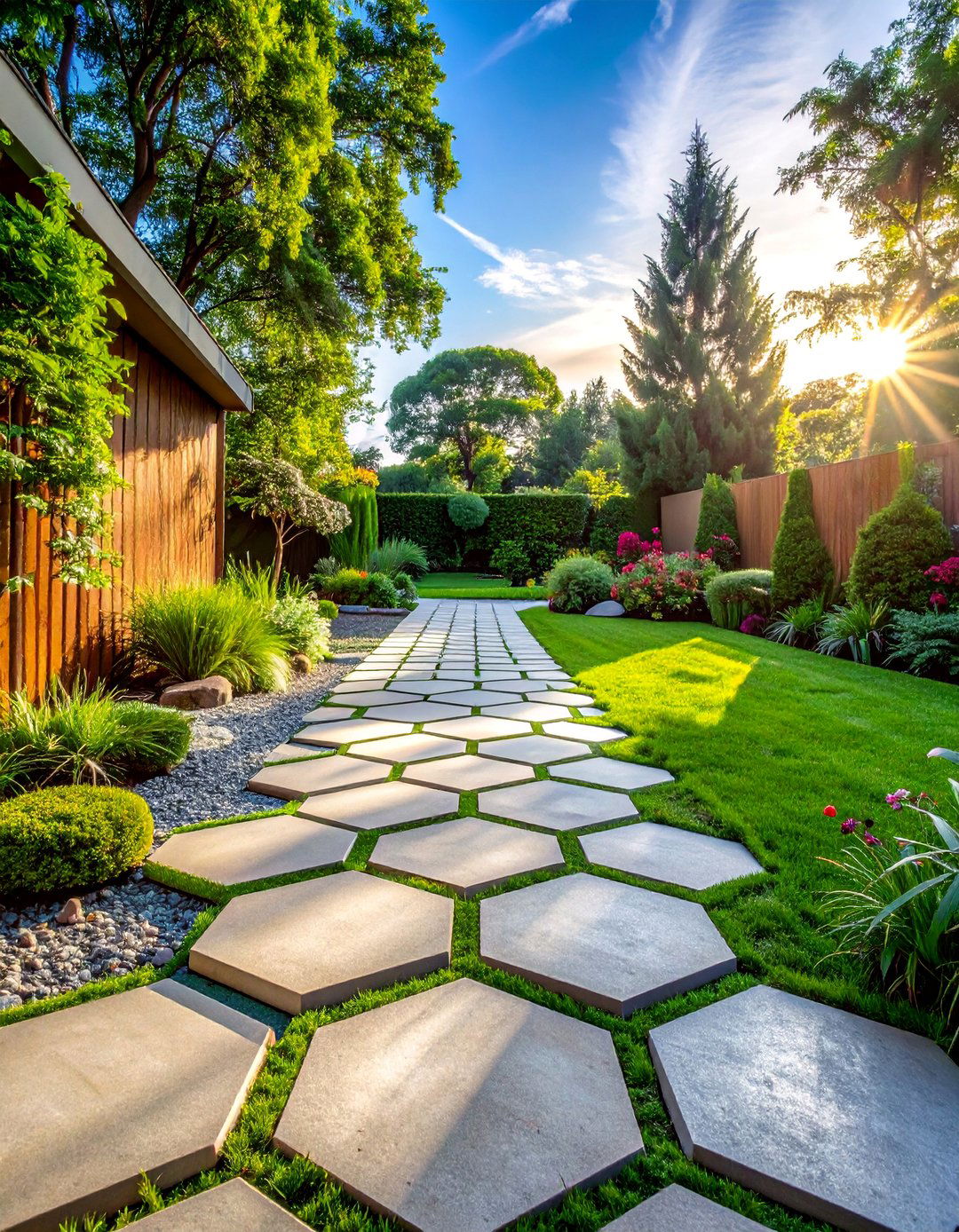 Geometric Pattern Concrete Paths - 40 Backyard Walkway Ideas for a Beautiful Garden