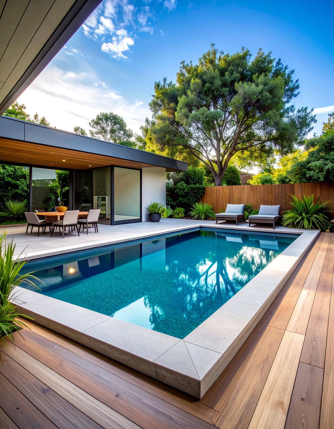 Geometric Rectangular Pool with Tanning Ledge - 40 Backyard Pool Ideas for a Refreshing Summer Oasis