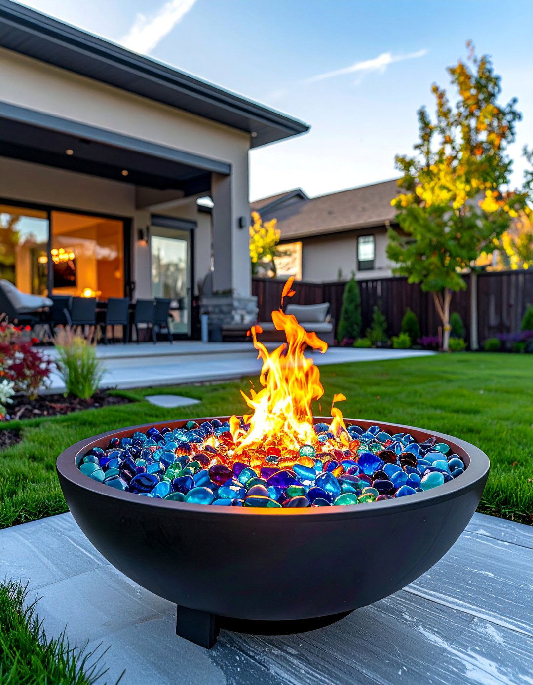 Glass Fire Media Display Bowl - 20 Front Yard Fire Pit Ideas for Cozy Evenings