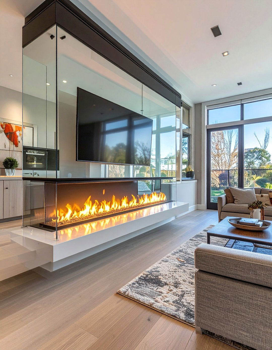 Glass Linear Fireplace Enclosure - 20 Linear Fireplace Ideas With TV Above for Cozy Nights