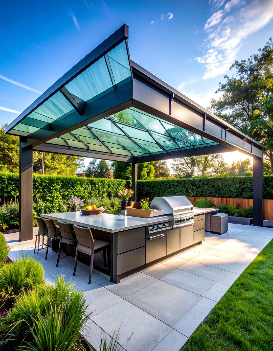 Glass Panel Roofing - 20 Outdoor Kitchen Roof Ideas for Shade and Style