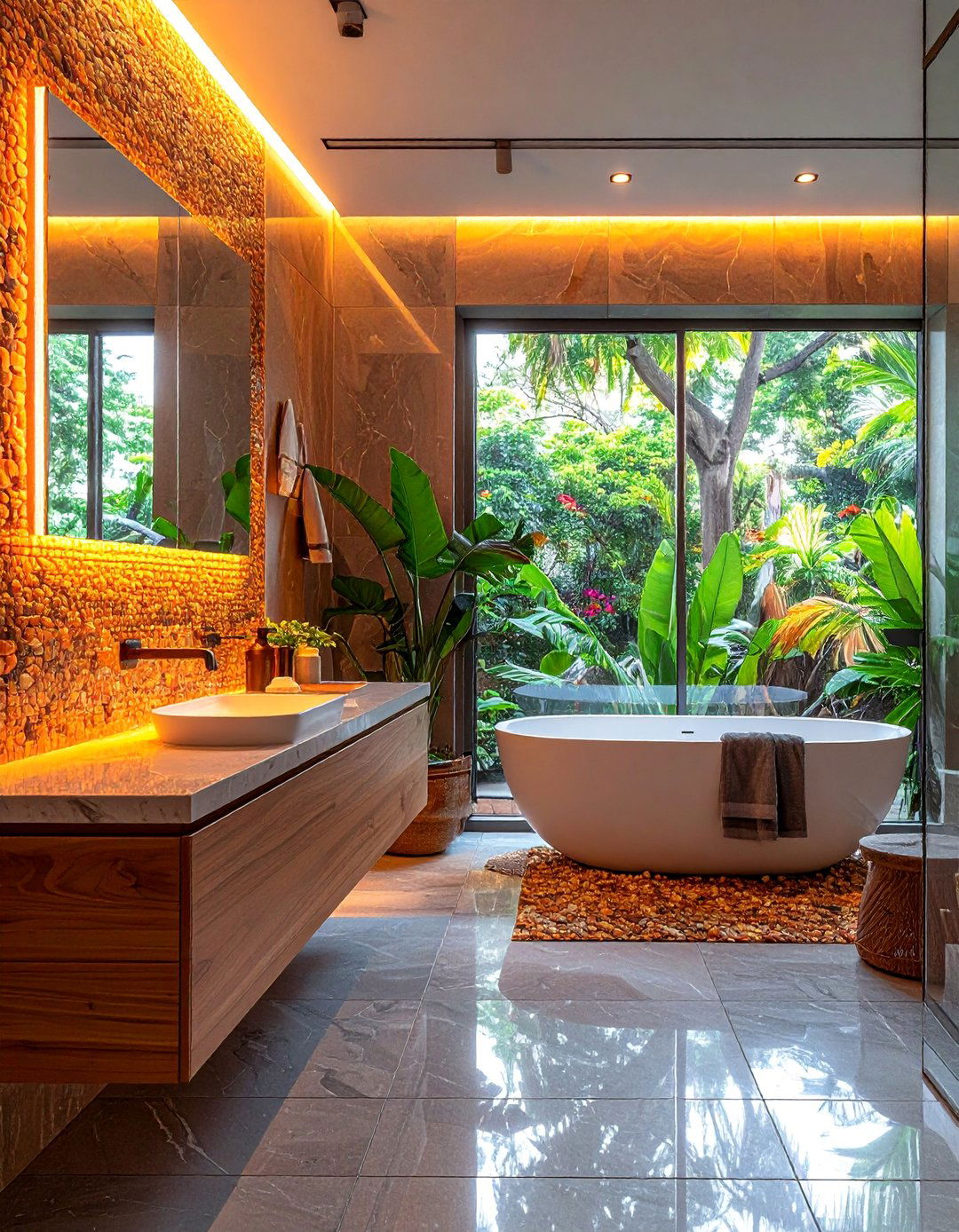 Glazed Finish Modern Appeal - 20 Pebble Tile Bathroom Ideas for a Natural Look