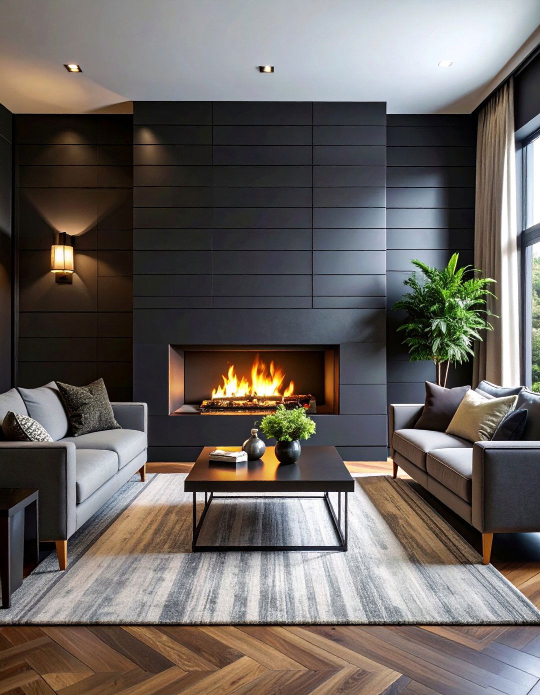 Glossy Black Shiplap Fireplace for a Glamorous Finish - 40 Black Shiplap Fireplace Ideas for a Bold and Cozy Focal Point