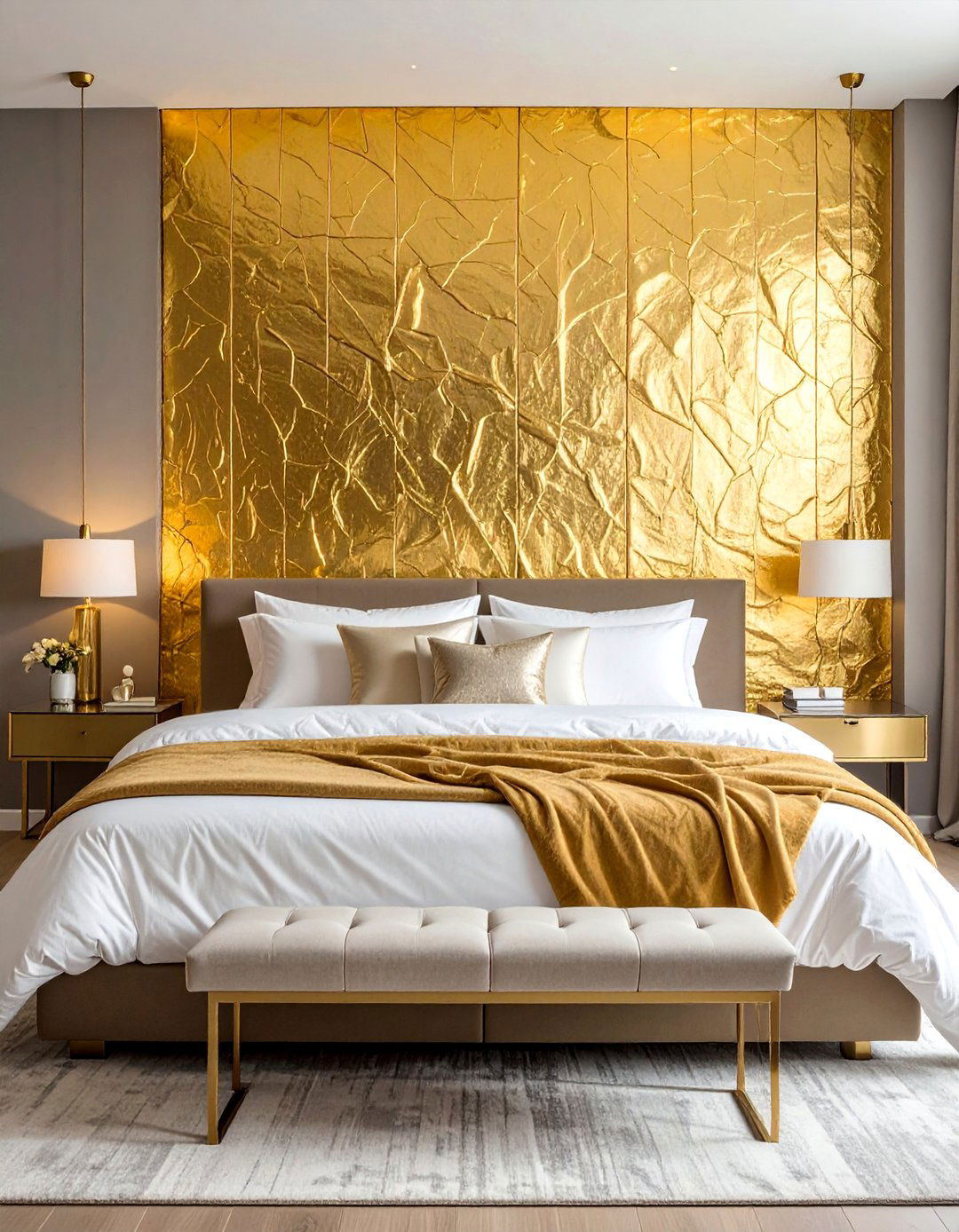 Gold Leaf Accent Wall - 25 Gold Bedroom Ideas for a Luxurious and Elegant Space