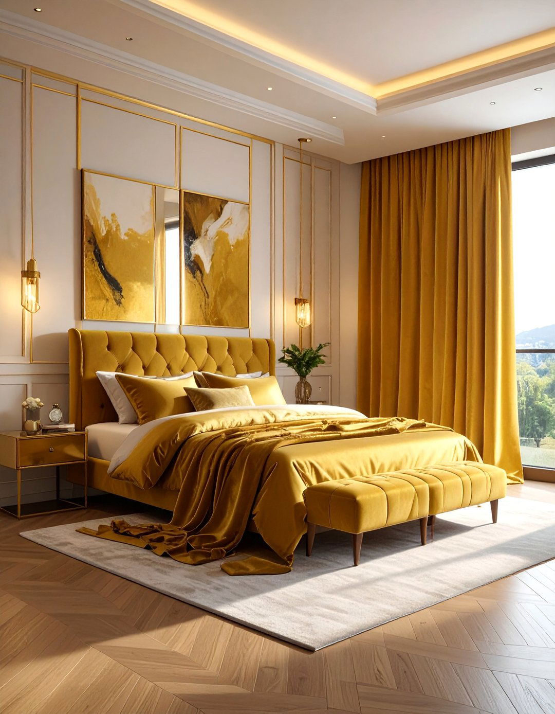 Gold Velvet Curtains - 25 Gold Bedroom Ideas for a Luxurious and Elegant Space