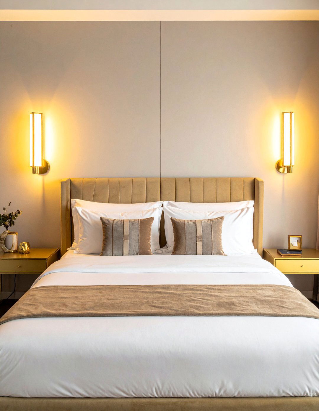 Gold Wall Sconces - 25 Gold Bedroom Ideas for a Luxurious and Elegant Space