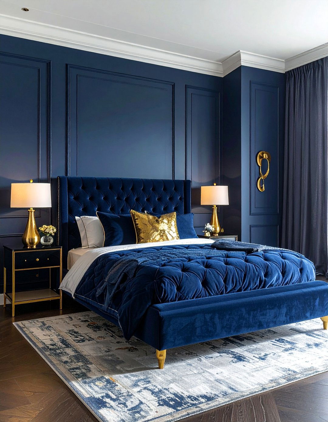 Gold and Navy Blue Scheme - 25 Gold Bedroom Ideas for a Luxurious and Elegant Space