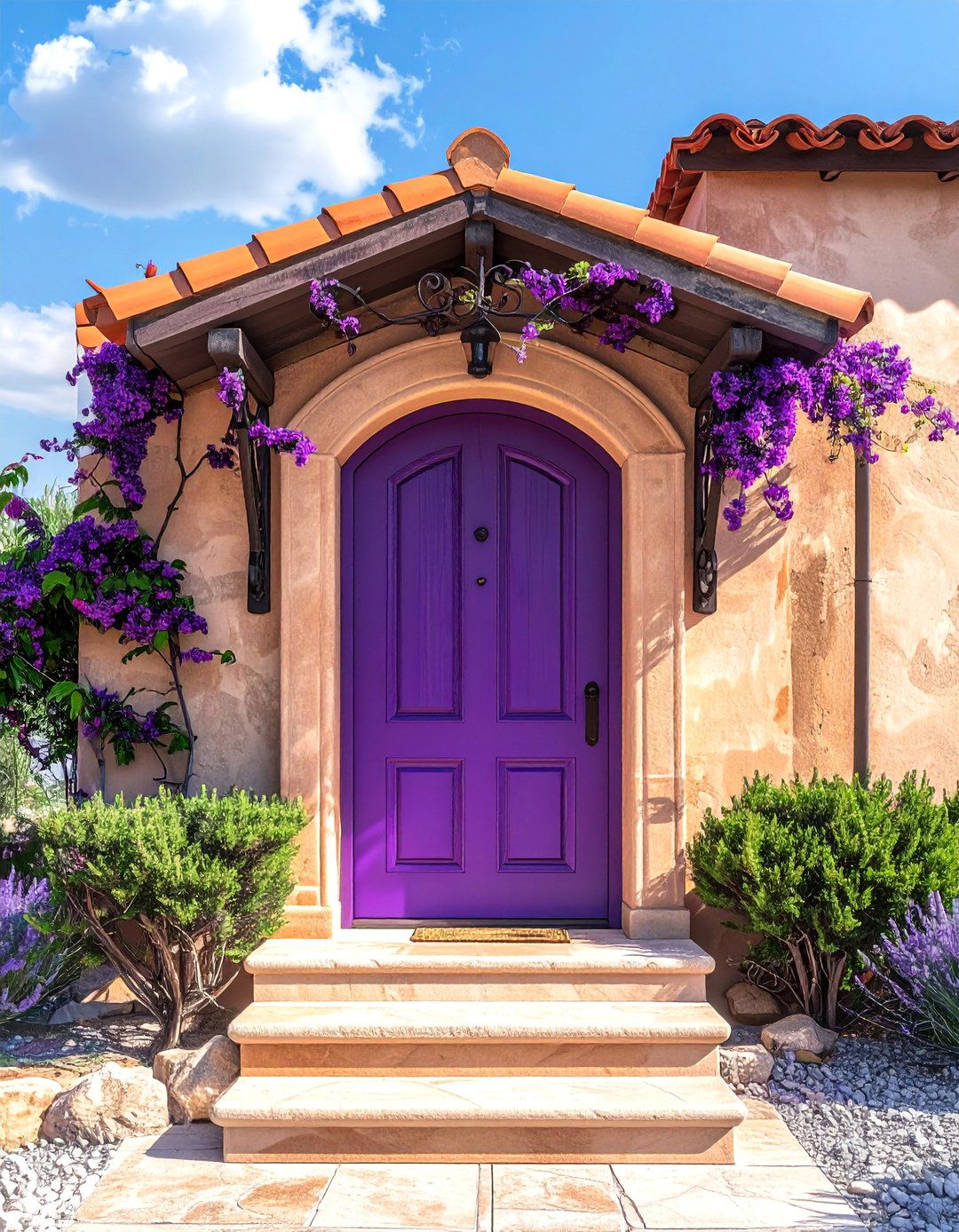 Grape Purple Front Door for a Stucco Home - 20 Purple Front Door Ideas for a Bold Entrance