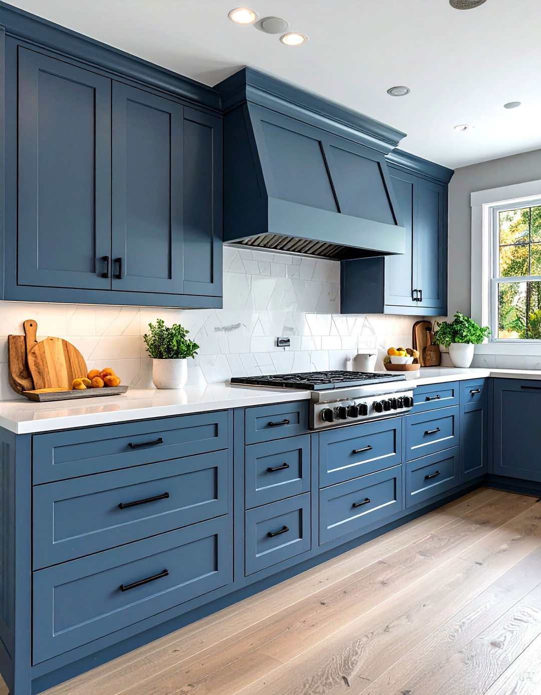 Gray Blue Cabinets with Black Matte Hardware - 30 Blue Farmhouse Kitchen Cabinets for a Cozy Feel