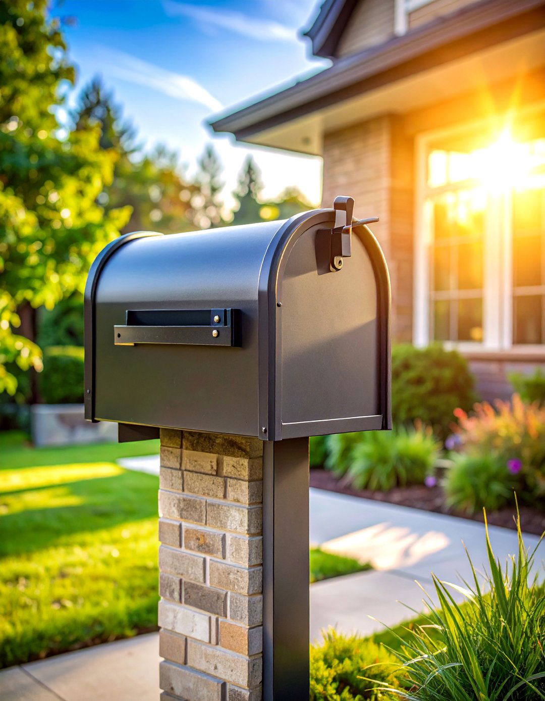 Gray Brick Mailbox with Black Accents - 30 Brick Mailbox Ideas to Elevate Your Curb Appeal