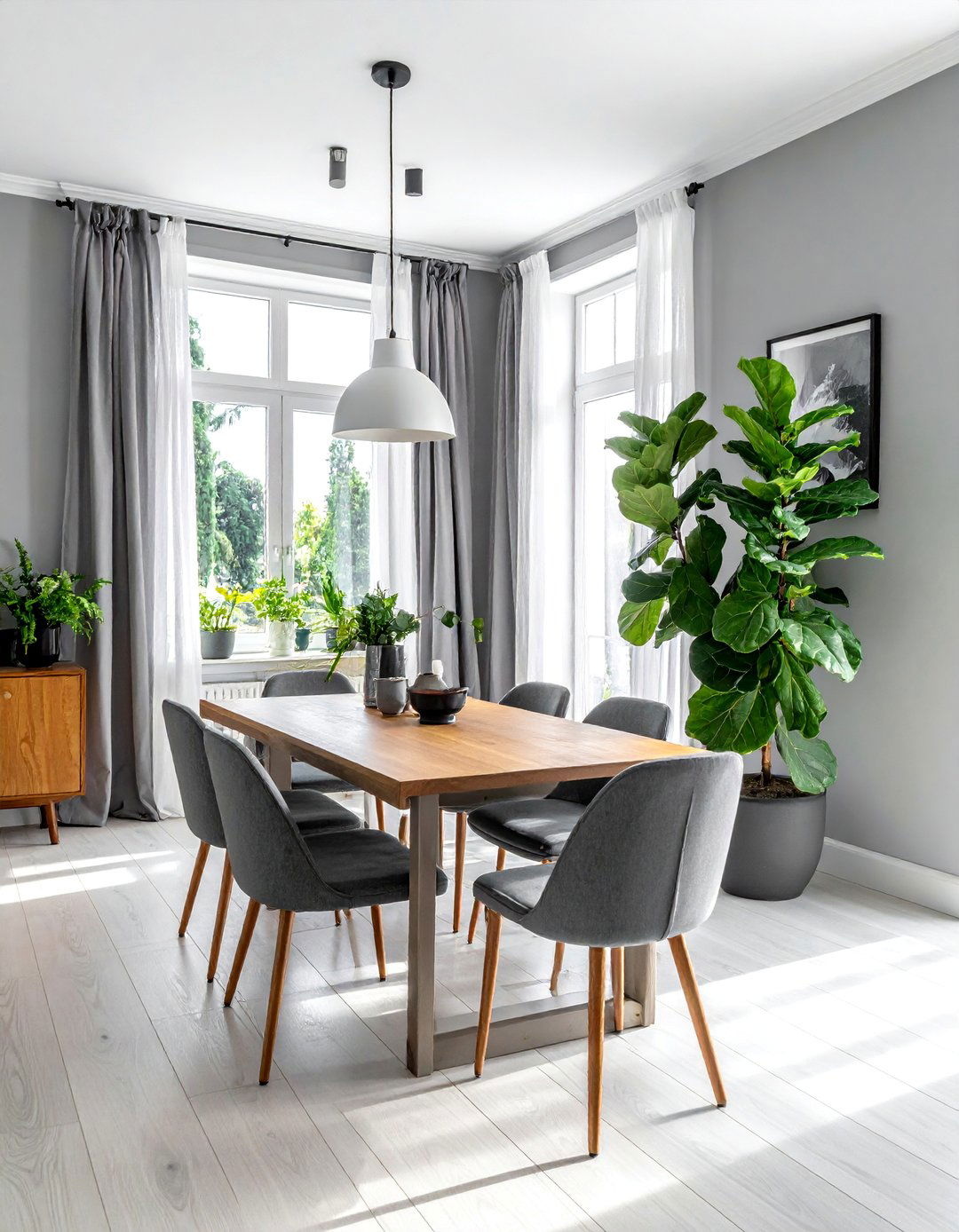 Gray Dining Room with Abundant Natural Greenery - 25 Gray Dining Room Ideas for a Stylish Space