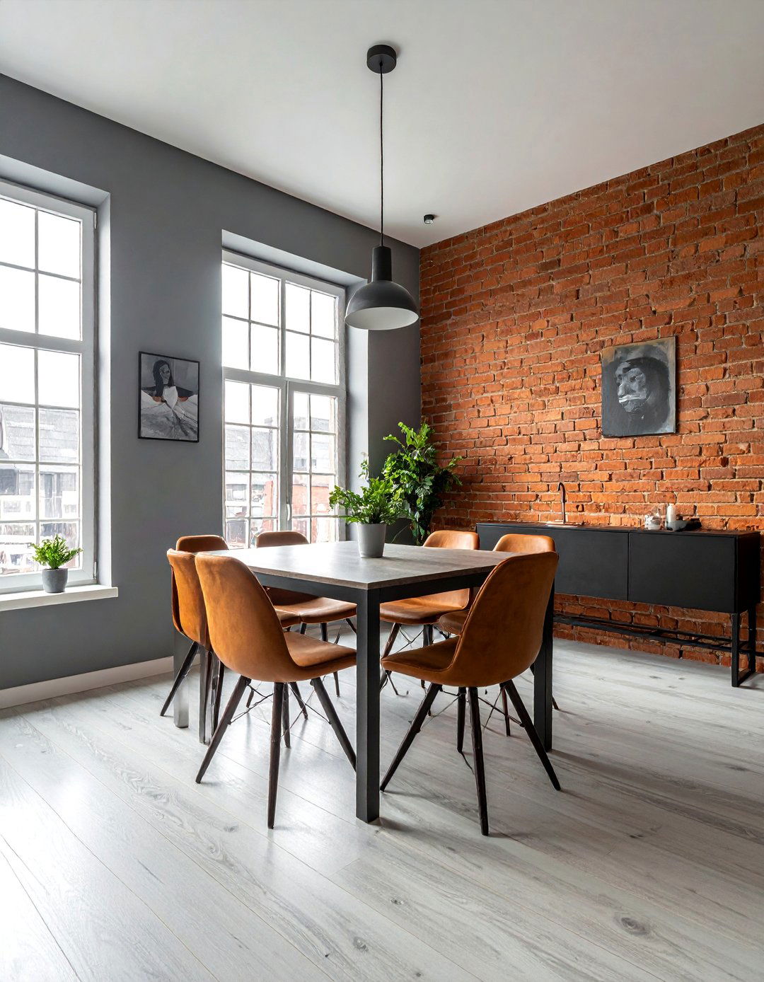 Gray Dining Room with Exposed Brick Wall - 25 Gray Dining Room Ideas for a Stylish Space
