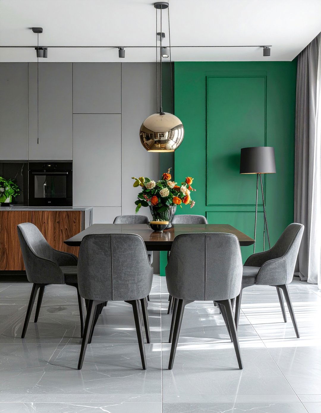 Gray Dining Room with a Bold Accent Wall - 25 Gray Dining Room Ideas for a Stylish Space