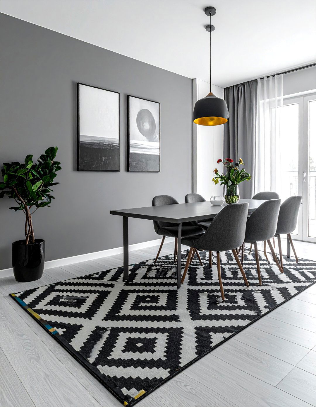 Gray Dining Room with a Large Area Rug - 25 Gray Dining Room Ideas for a Stylish Space
