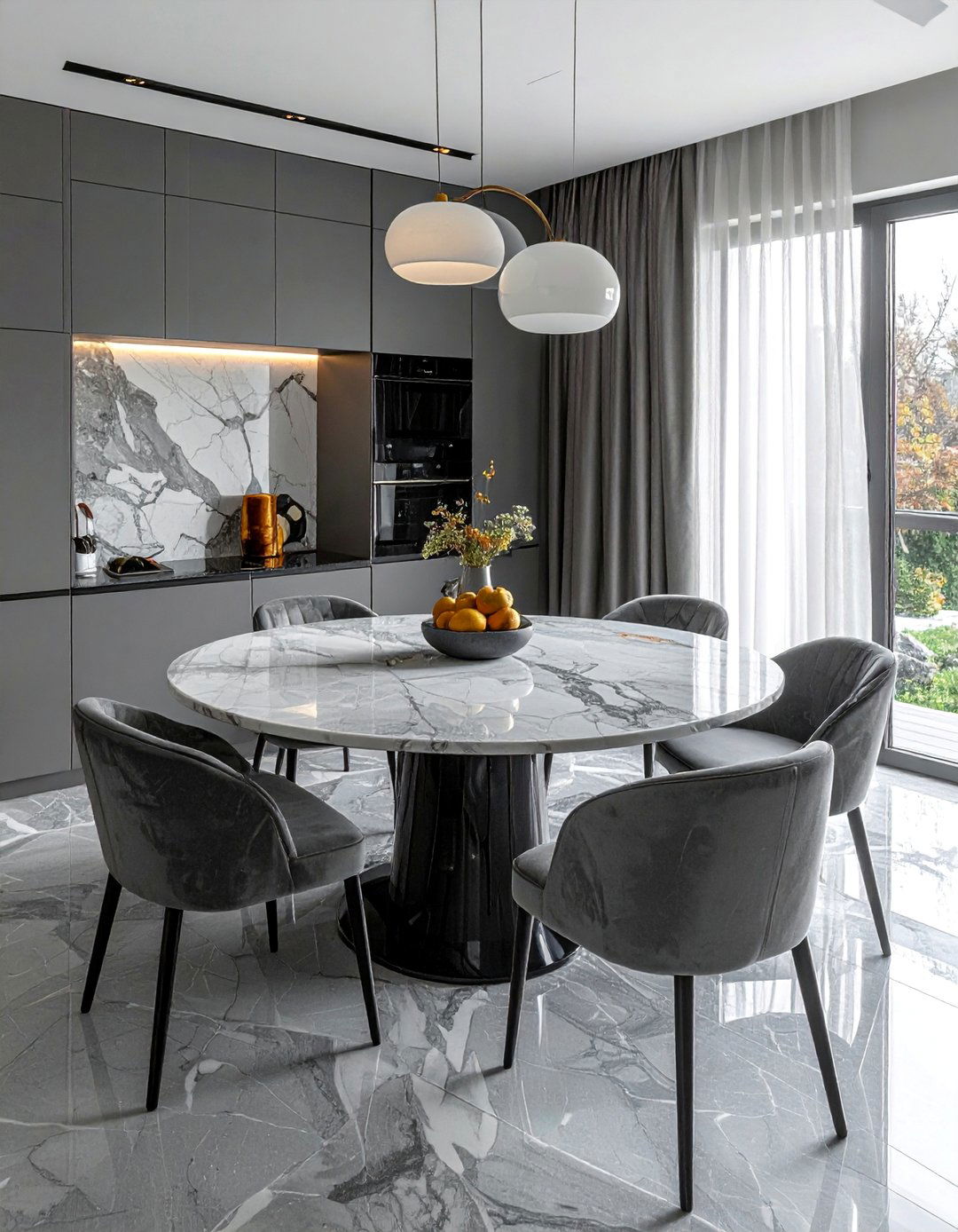 Gray Dining Room with a Round Dining Table - 25 Gray Dining Room Ideas for a Stylish Space