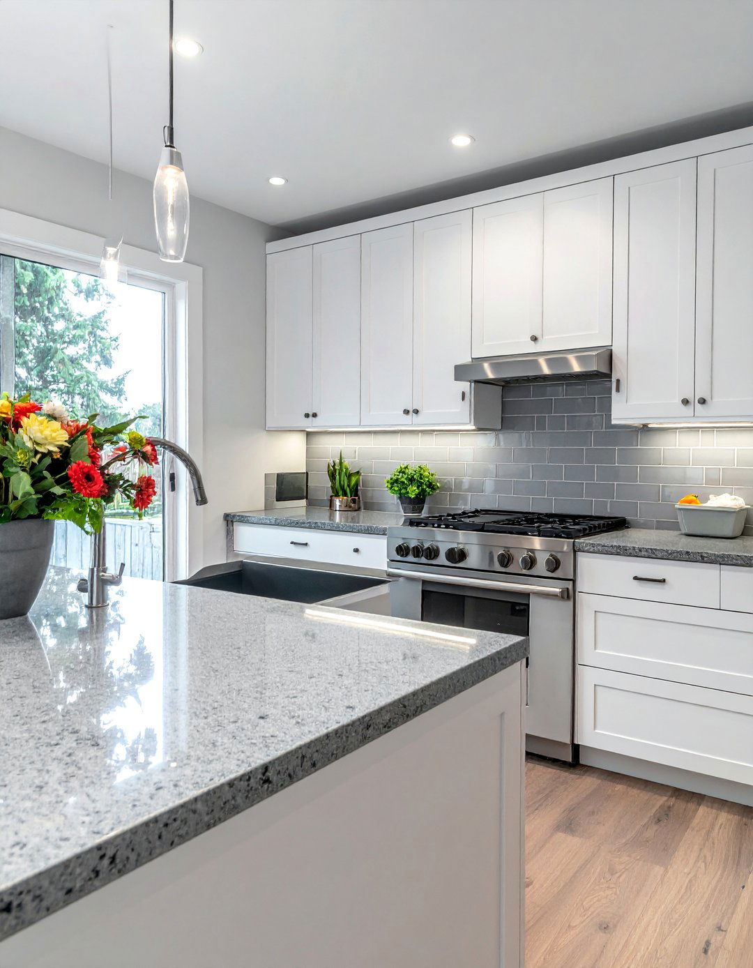 Gray Glass Subway Tile Backsplash - 25 Backsplash Ideas for White Cabinets and Granite