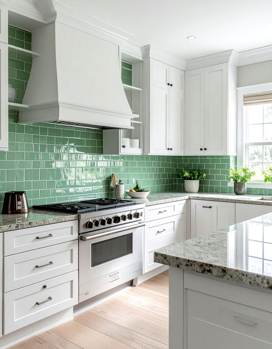 Green Glazed Ceramic Tile Backsplash - 25 Backsplash Ideas for White Cabinets and Granite