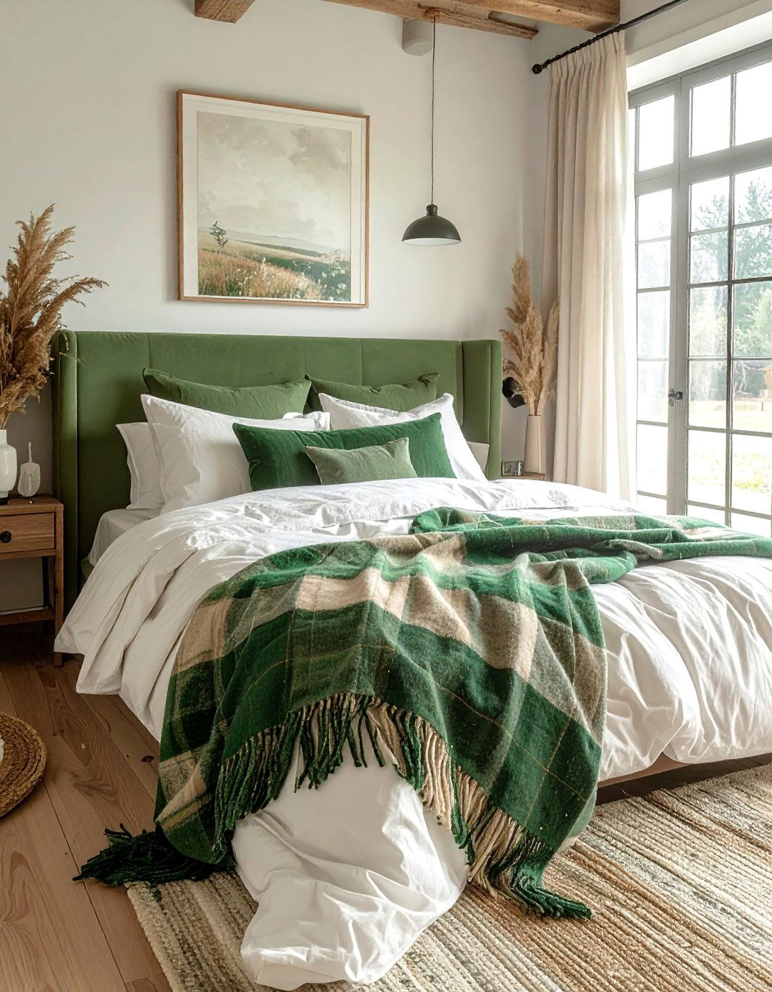 Green and Beige Plaid Bedding or Throws - 30 Green and Beige Bedroom Ideas for Serenity