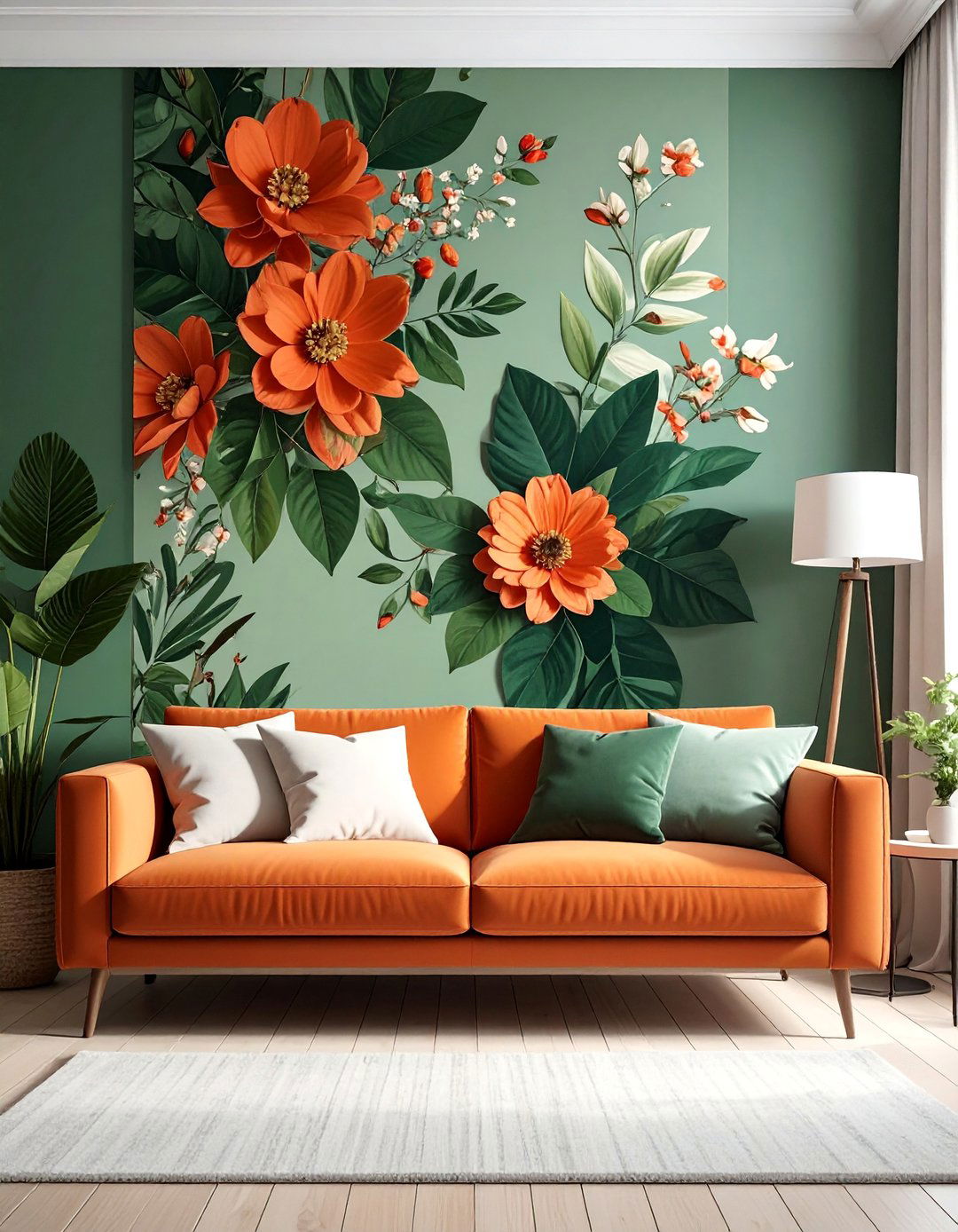 Green and Terracotta Patterned Wallpaper - 20 Green and Terracotta Living Room Ideas for Warmth