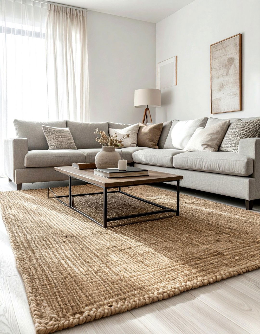 Greige Living Room Featuring a Textured Area Rug - 20 Greige Living Room Ideas for a Modern and Cozy Space