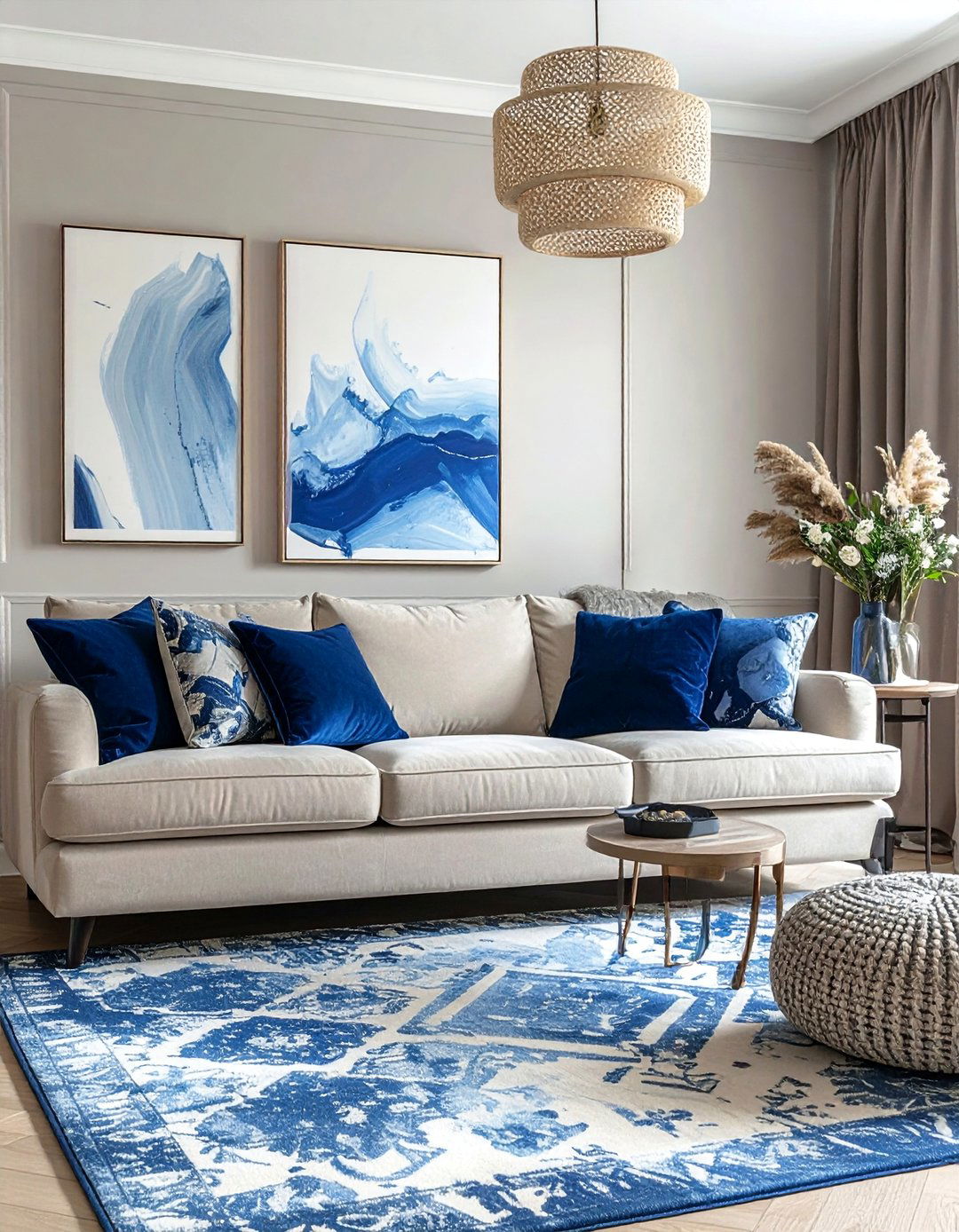 Greige Living Room with Blue Accent Decor - 20 Greige Living Room Ideas for a Modern and Cozy Space