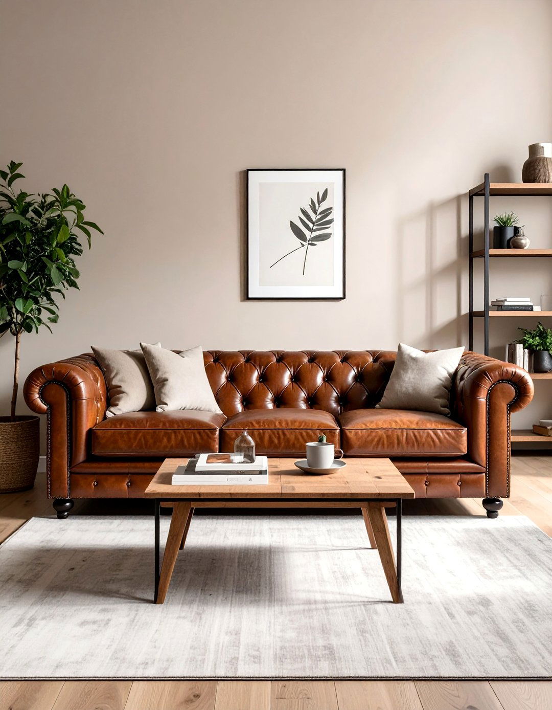 Greige Living Room with Leather Furniture - 20 Greige Living Room Ideas for a Modern and Cozy Space