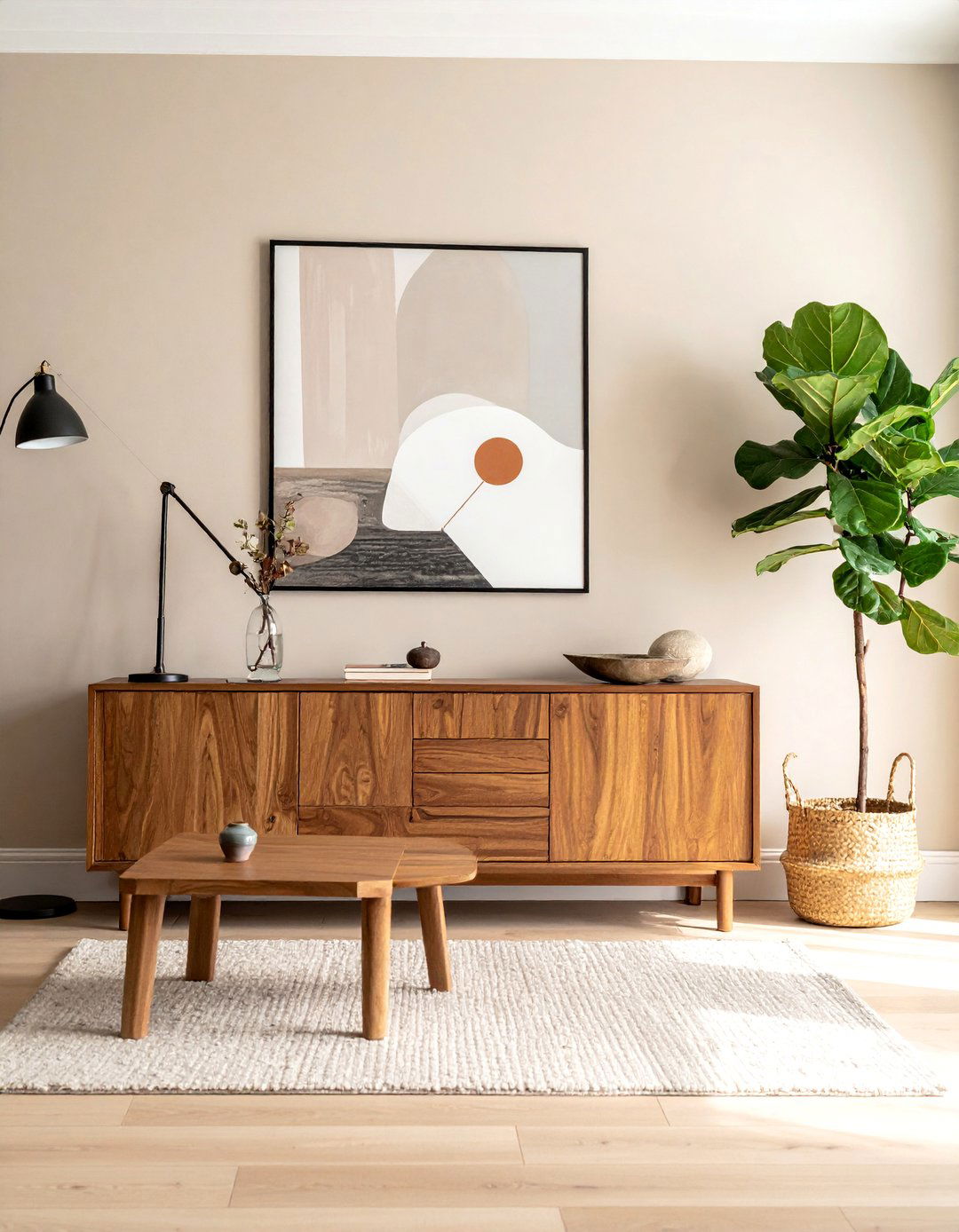 Greige Paired with Natural Wood Elements - 20 Greige Living Room Ideas for a Modern and Cozy Space