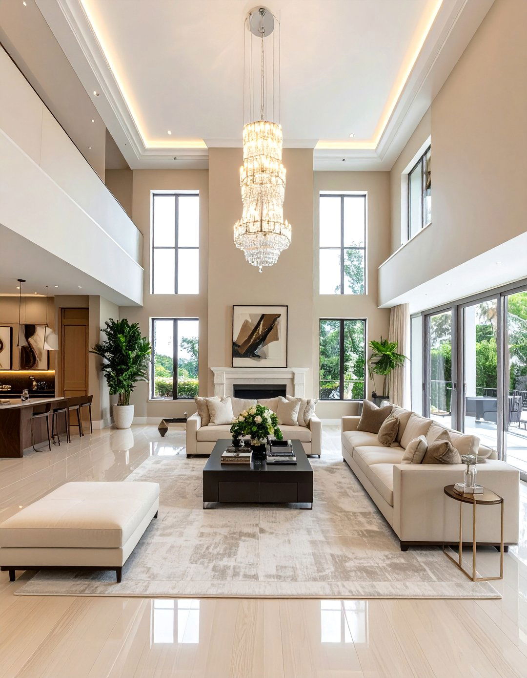 Greige Walls in a High Ceiling Living Room - 20 Greige Living Room Ideas for a Modern and Cozy Space