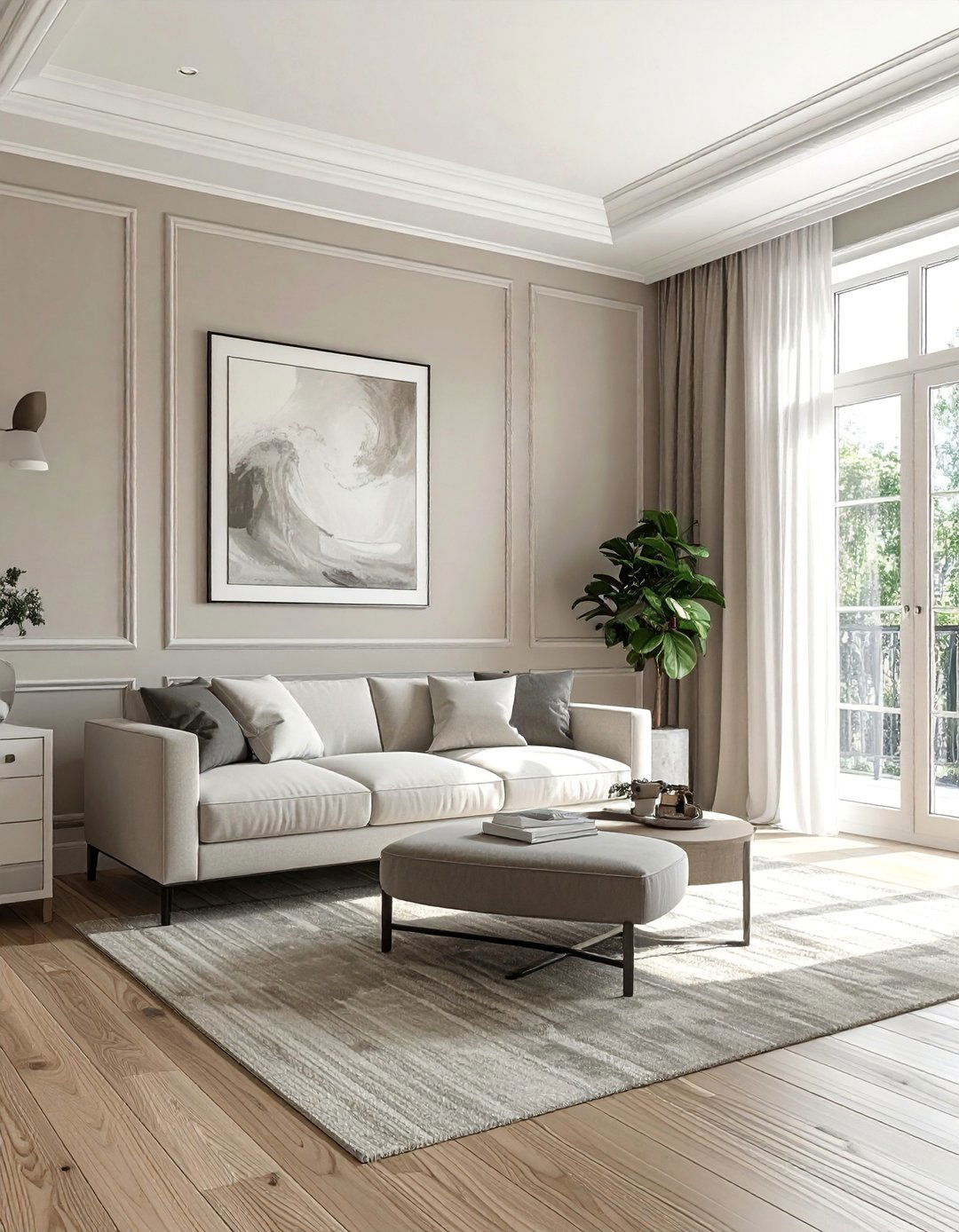 Greige Walls with White Trim and Ceilings - 20 Greige Living Room Ideas for a Modern and Cozy Space