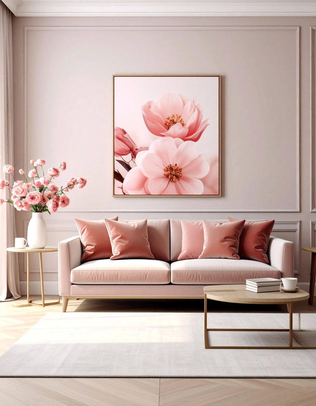 Greige and Dusty Rose for a Soft Feminine Touch - 20 Greige Living Room Ideas for a Modern and Cozy Space