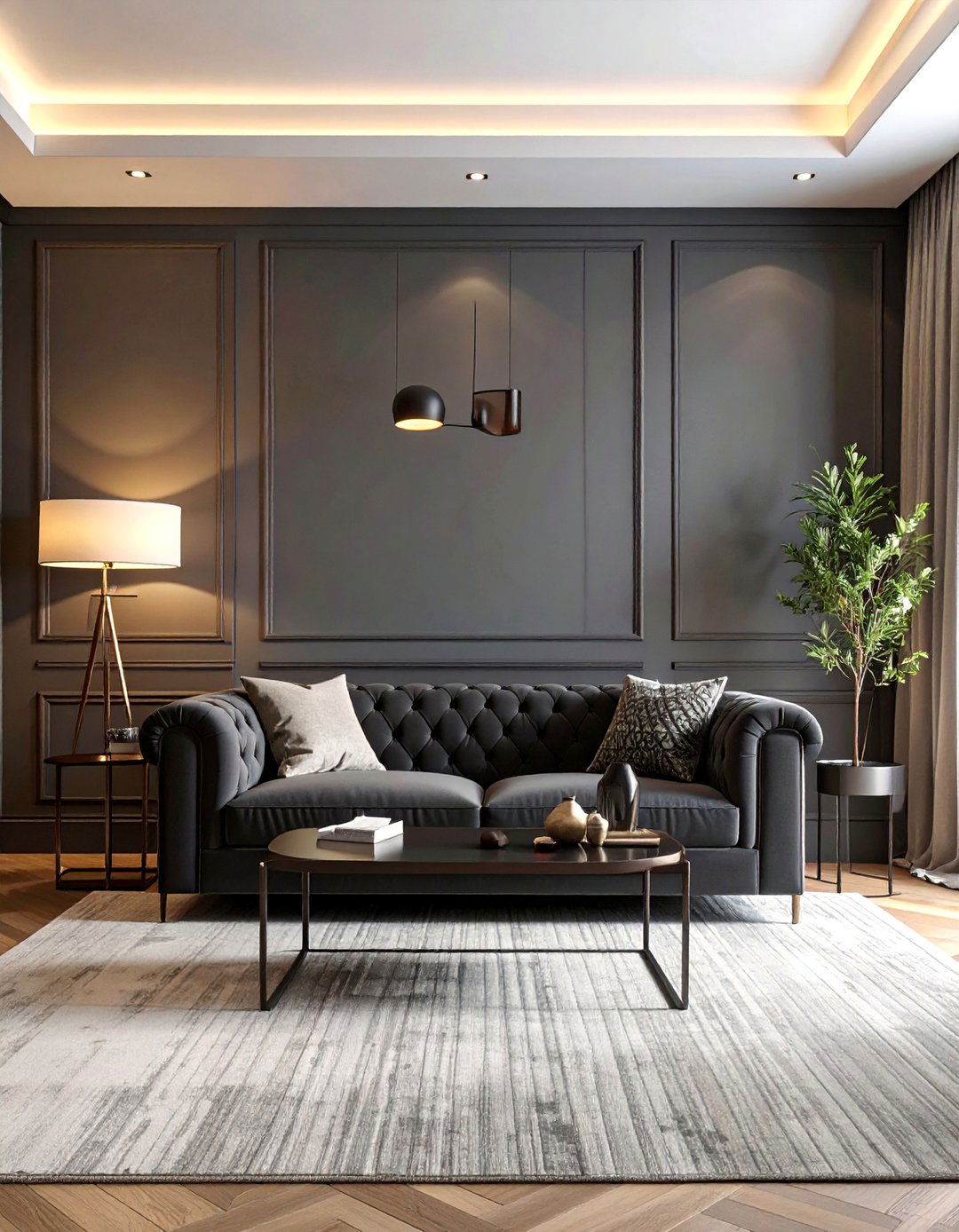 Greige with Dark Charcoal for a Moody Ambiance