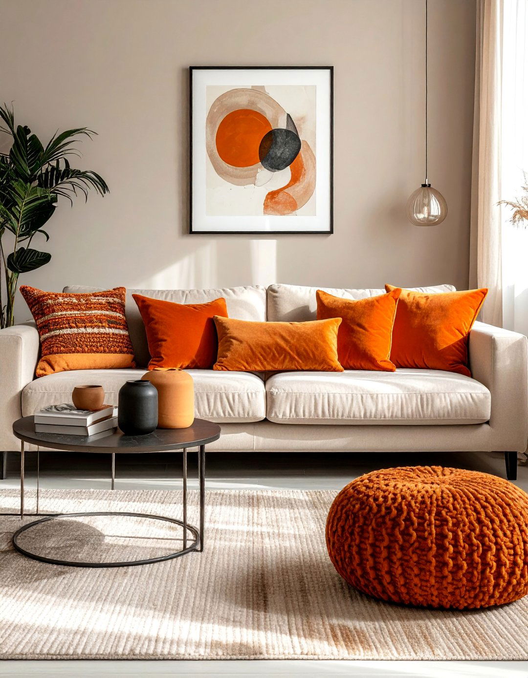 Greige with Pops of Burnt Orange or Terracotta - 20 Greige Living Room Ideas for a Modern and Cozy Space
