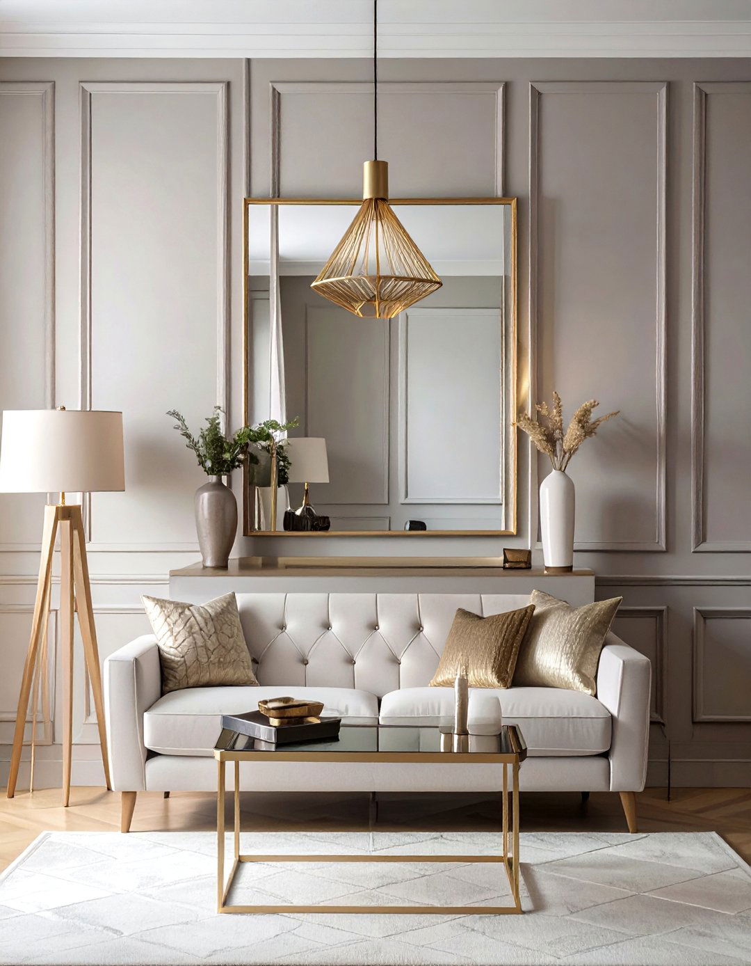 Greige with Warm Metallic Finishes like Brass and Gold - 20 Greige Living Room Ideas for a Modern and Cozy Space