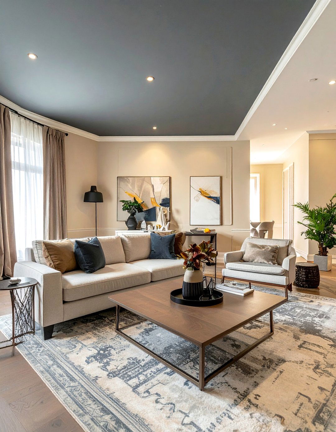 Grey Ceiling Paint in a Cream Room - 30 Grey and Cream Living Room Ideas for Elegance