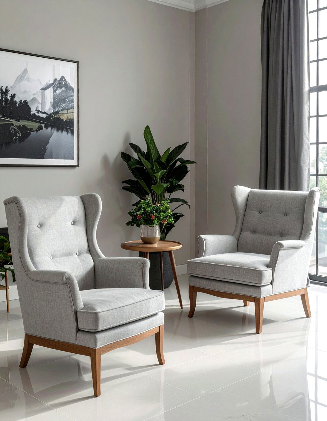 Grey Performance Fabric on Beige Oak Chairs - 30 Grey and Beige Living Room Ideas for Warmth