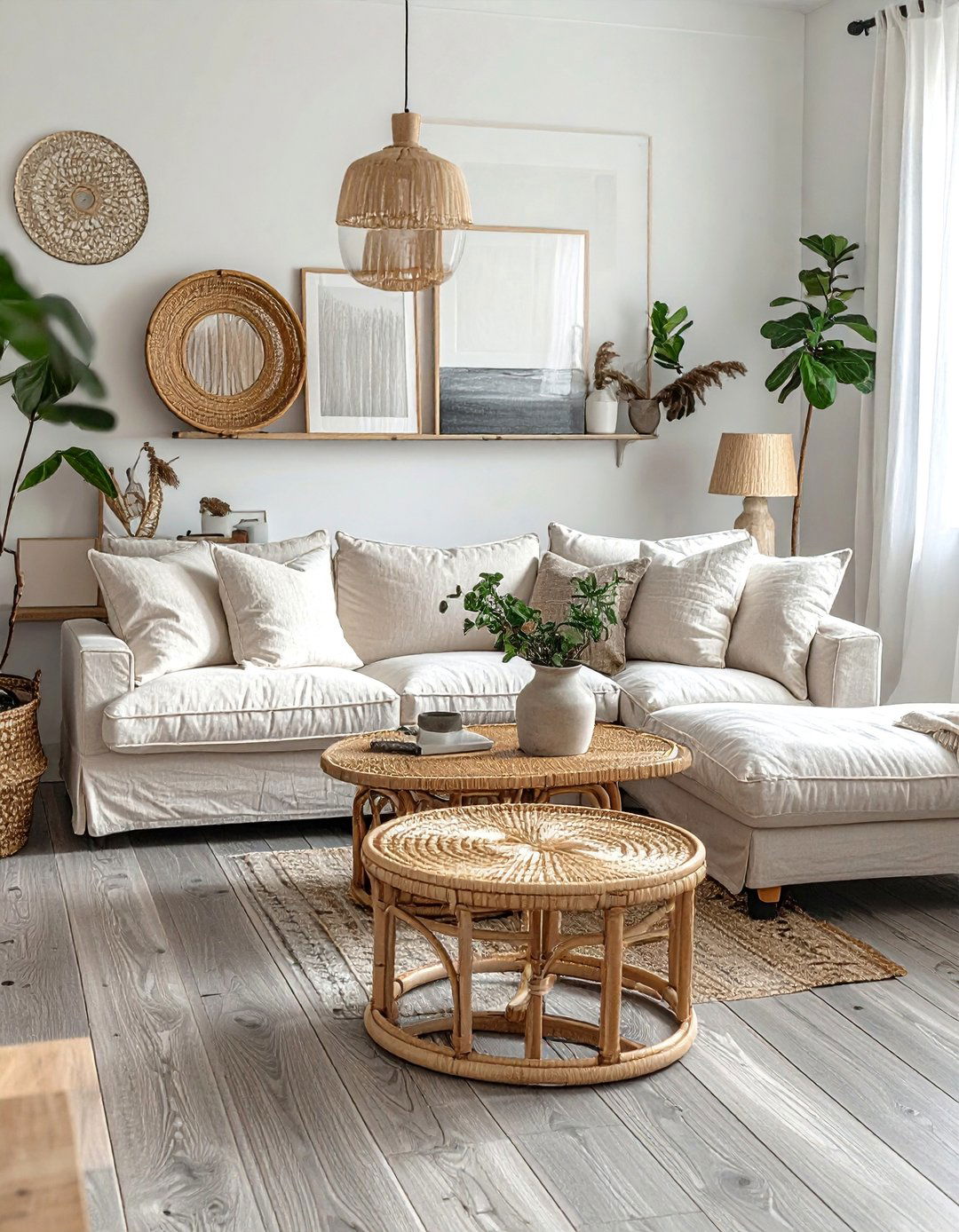 Grey Washed Wood Flooring with Beige Furnishings - 30 Grey and Beige Living Room Ideas for Warmth