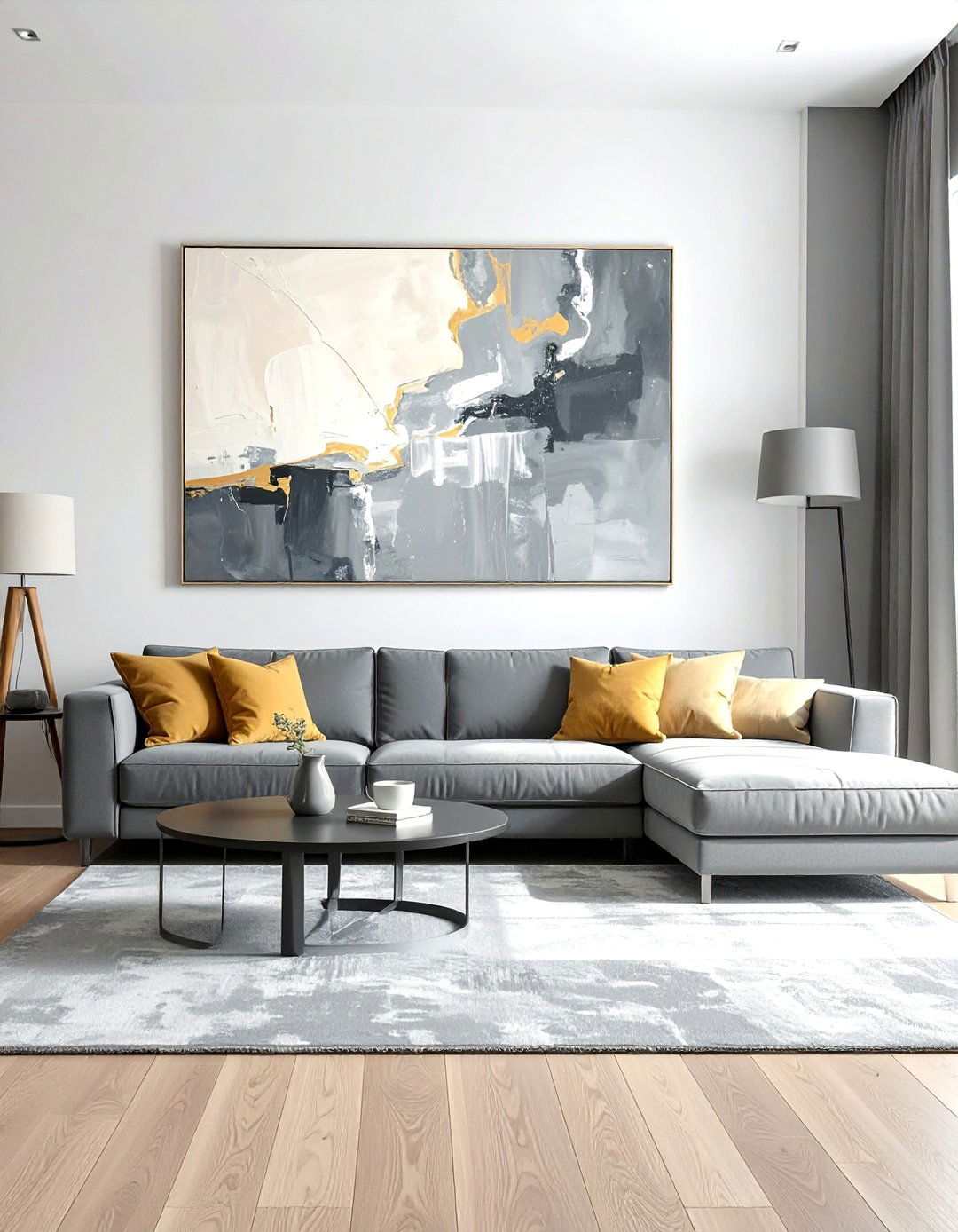Grey and Cream Abstract Artwork - 30 Grey and Cream Living Room Ideas for Elegance